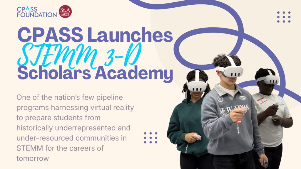 Students using VR headsets at CPASS STEMM 3-D Scholars Academy event.